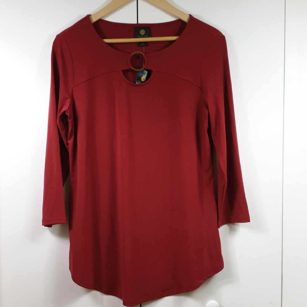 JM collection red long sleeves keyhole shirt S